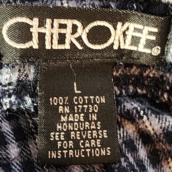 Cherokee Black Grey Blue Plaid Ltwt Cotton Button Fly Drawstring Sleep Pant Sz L - Picture 15 of 16